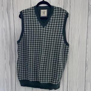 Y2K Old Navy Mens Extra Large Green Sweater Vest Checked Design Preppy